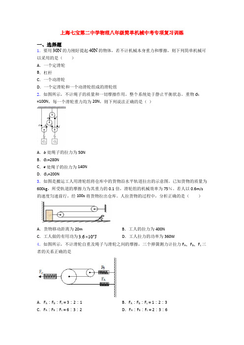 上海七宝第二中学物理八年级简单机械中考专项复习训练