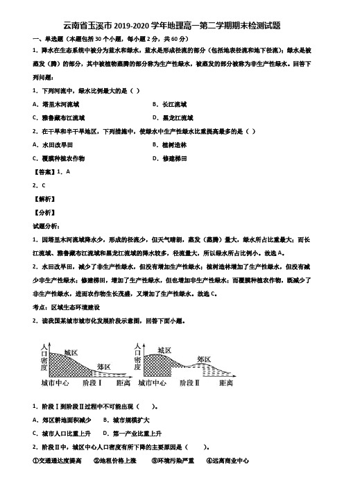 云南省玉溪市2019-2020学年地理高一第二学期期末检测试题含解析