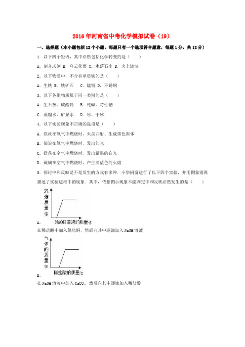 中考化学模拟试卷19含解析