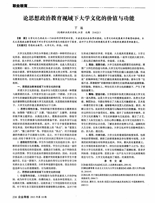 论思想政治教育视域下大学文化的价值与功能