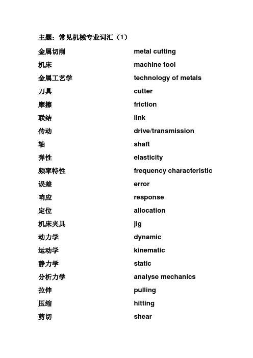 (机械制造行业)机械英语单词