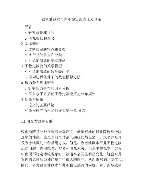 致密油藏水平井不稳定渗流压力分布