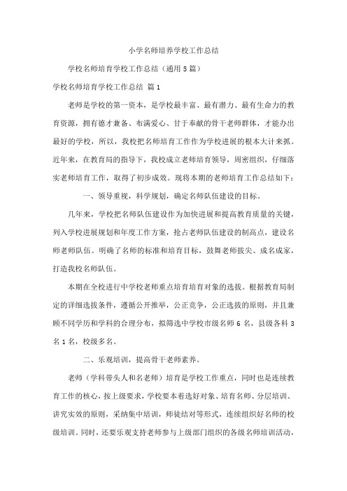 小学名师培养学校工作总结