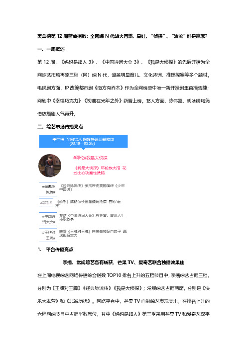 美兰德第12周蓝鹰指数:全网综N代战火再燃,星娃、“侦探”、“清流”谁是赢家?