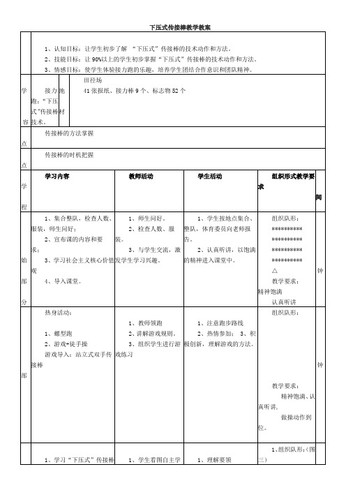 下压式传接棒教学教案