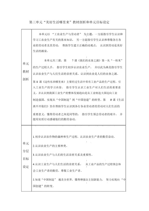 部编版本小学四年级的下册的道德与法治第三单元总结复习美好生活哪里来教材分析及单元总结复习目标设定