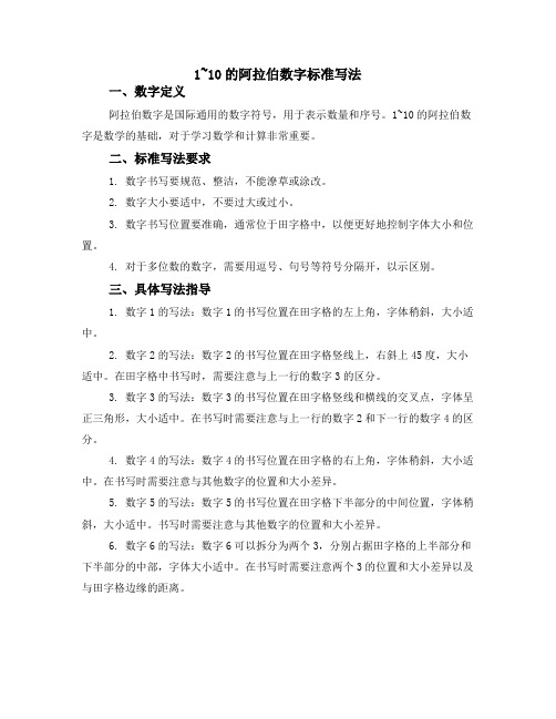 1~10的阿拉伯数字标准写法