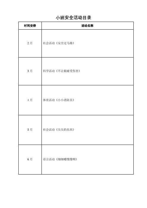 小班下学期安全目录、教案大全