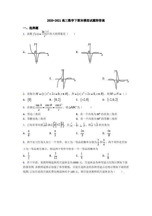 2020-2021高三数学下期末模拟试题附答案