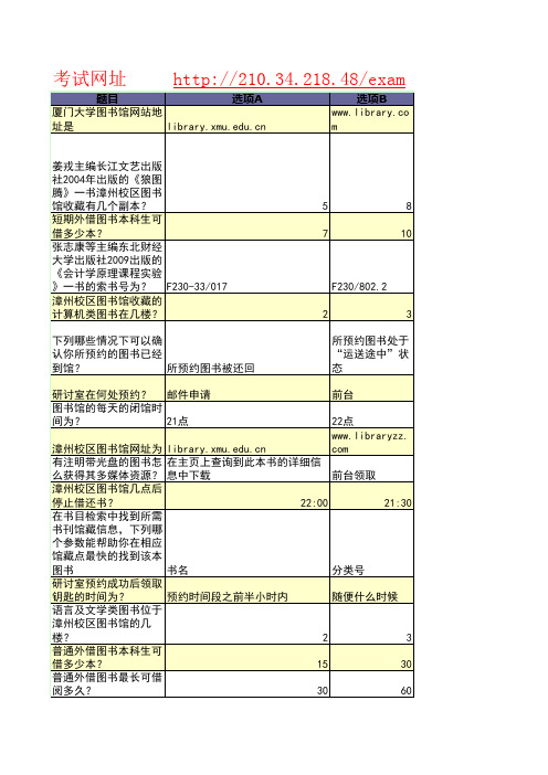 图书馆入馆考试 参考答案