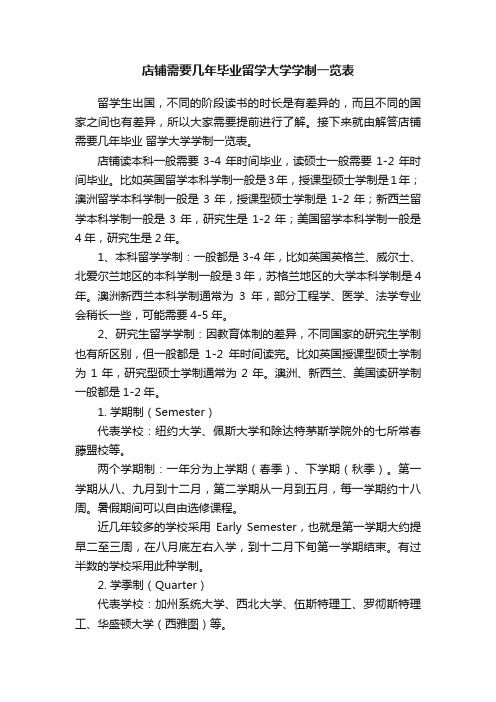 店铺需要几年毕业留学大学学制一览表