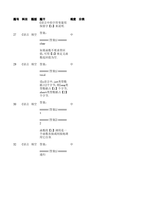 C语言程序设计填空题演示教学