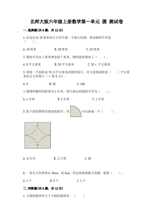 北师大版六年级上册数学第一单元-圆-测试卷含答案(综合卷)