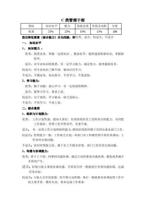 C类管理层评分标准 Word 文档