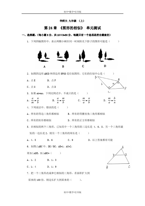 华师大版-数学-九年级上册 第二十四章 图形的相似 单元测试  