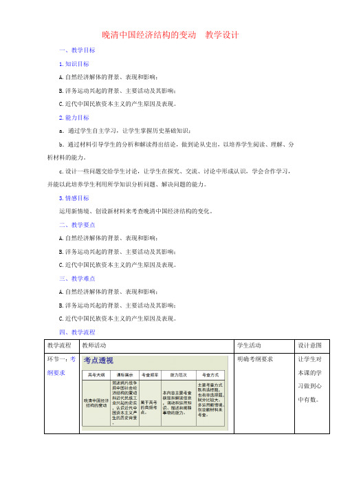 北京市2018届高三历史上册一轮复习 第16课 晚清中国经济结构的变动教学设计