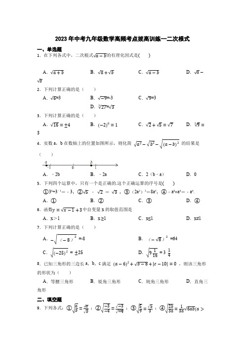 2023年中考九年级数学高频考点拔高训练--二次根式