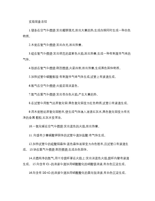 必修一化学实验现象及方程式答辩