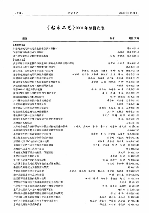 《钻采工艺》2008年总目次表