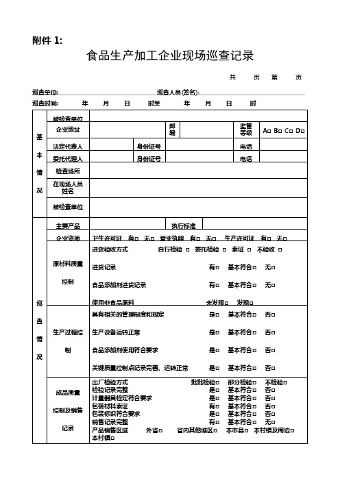 食品加工企业现场巡查记录