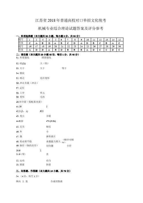 机械2018年江苏对口单招文化综合理论试卷答案