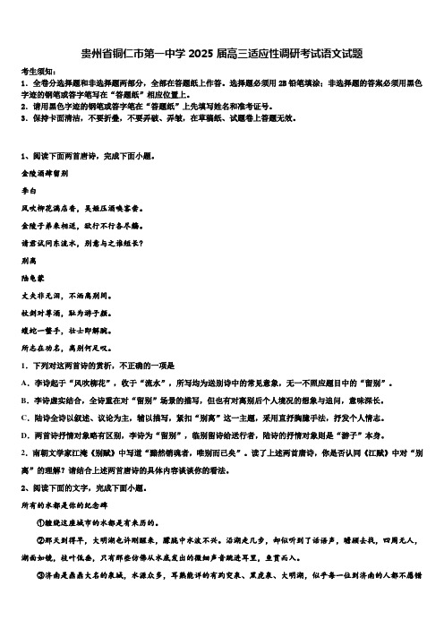 贵州省铜仁市第一中学2025届高三适应性调研考试语文试题含解析