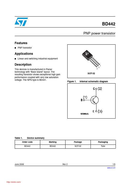 BD442;中文规格书,Datasheet资料