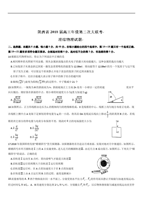 陕西省2020届高三第二次大联考理综物理试题