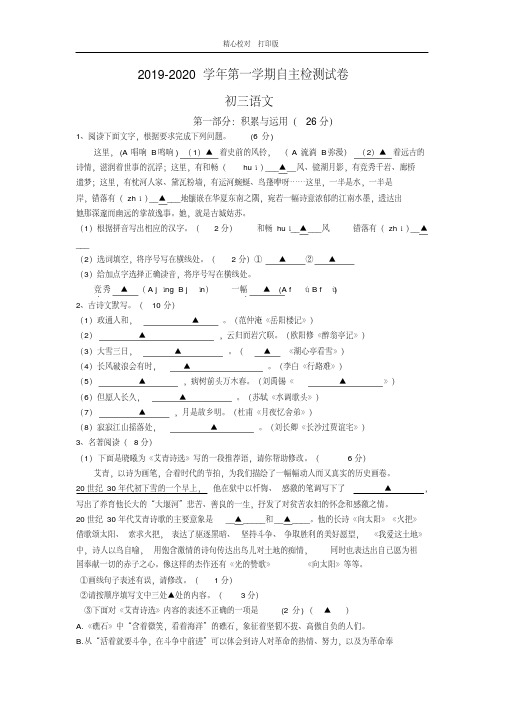 江苏省苏州市高新区2019-2020学年九年级上学期自主检测语文试卷