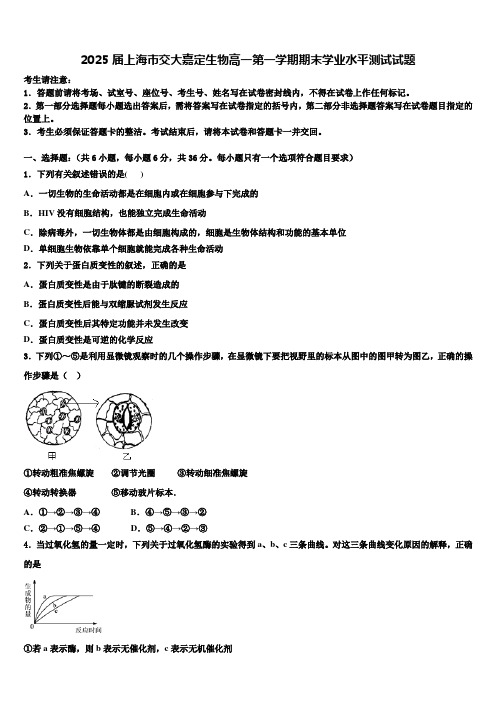 2025届上海市交大嘉定生物高一第一学期期末学业水平测试试题含解析