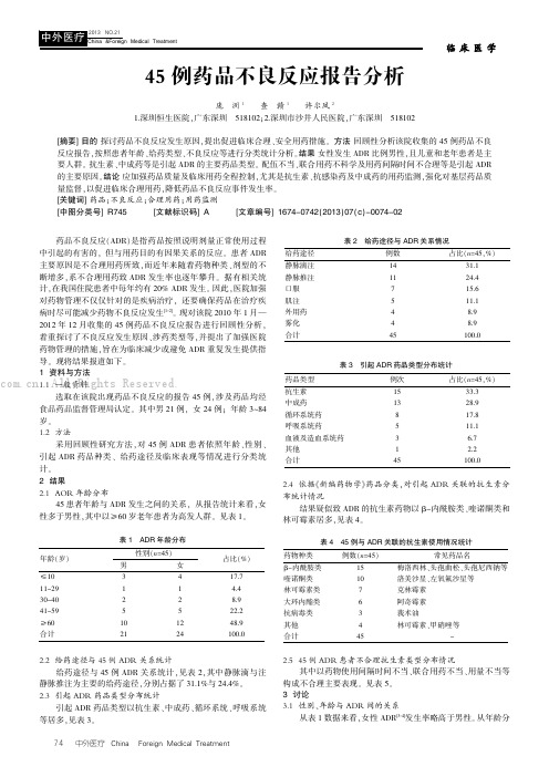 45例药品不良反应报告分析