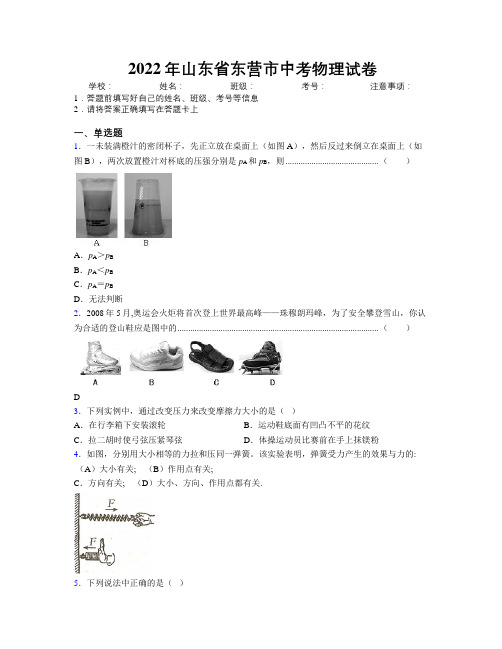 2022年山东省东营市中考物理试卷及解析