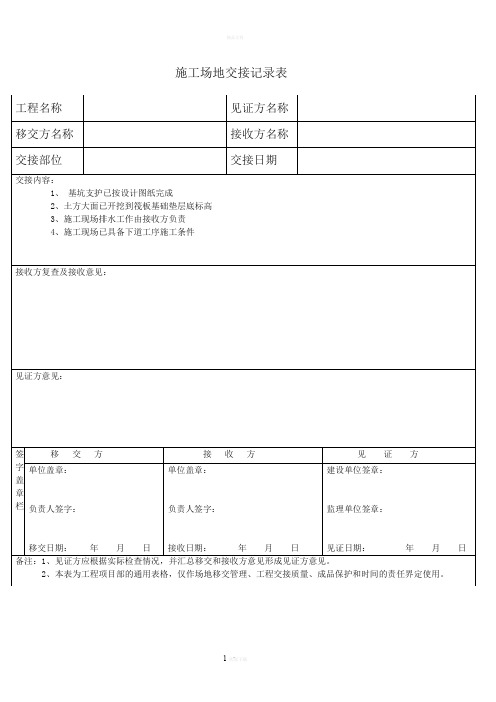 施工场地移交表 -