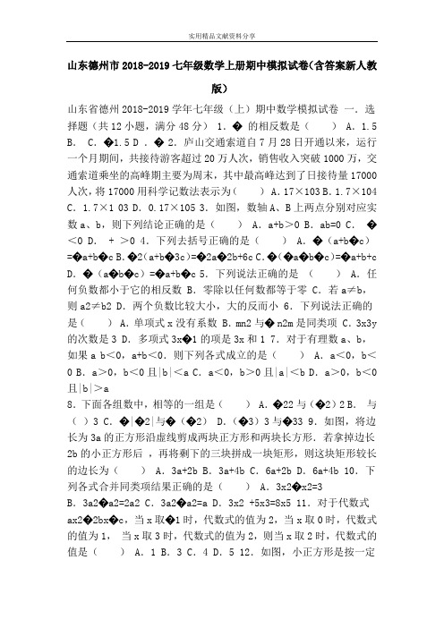 山东德州市2018-2019七年级数学上册期中模拟试卷(含答案新人教版)