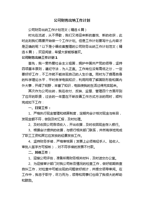 公司财务出纳工作计划