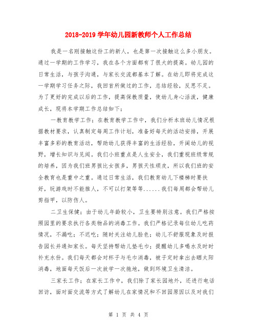 2018-2019学年幼儿园新教师个人工作总结