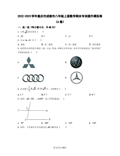 2022——2023学年重庆市成都市八年级上册数学期末专项提升模拟卷AB卷(含答案)