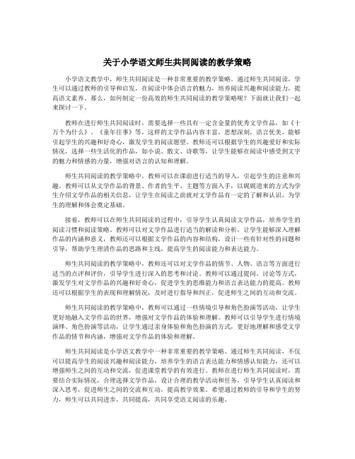 关于小学语文师生共同阅读的教学策略