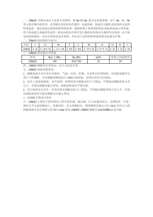 核电专用钢20MnD5化学成分分析和20MnD5力学性能分析