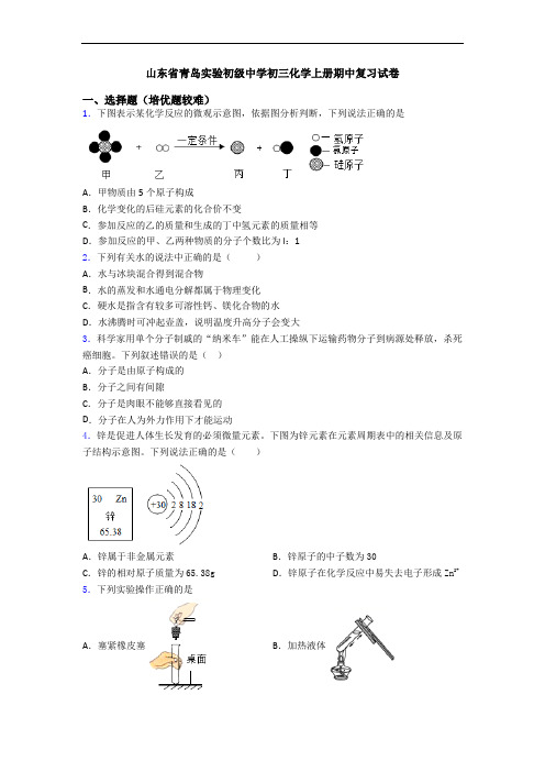 山东省青岛实验初级中学初三初三化学上册期中复习试卷