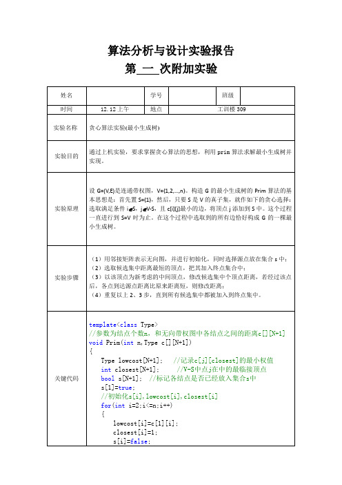 贪心算法实验(最小生成树)