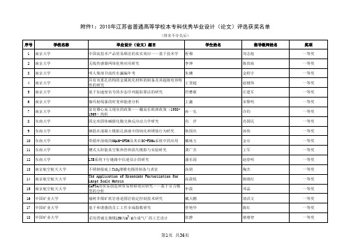 2010年江苏省普通高等学校本专科优秀毕业设计(论文)评选获奖名单1