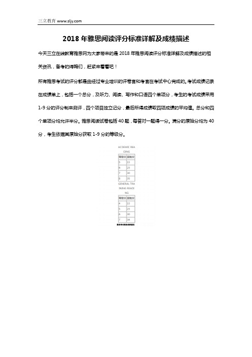 2018年雅思阅读评分标准详解及成绩描述