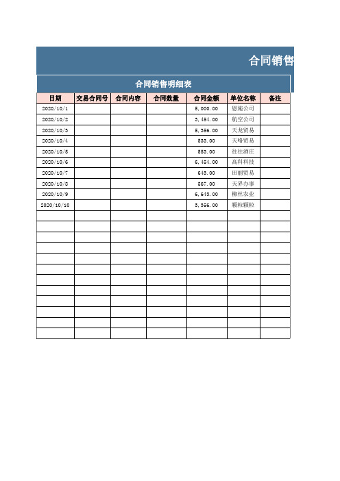 合同销售明细表应收应付款Excel模板