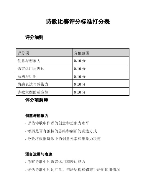 诗歌比赛评分标准打分表