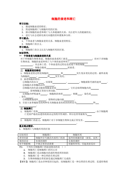 高中生物 6.3细胞的衰老和凋亡精品学案 新人教版必修1