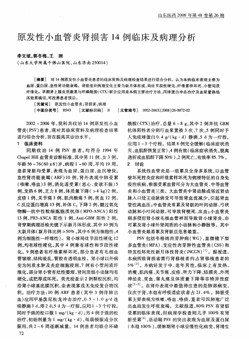 原发性小血管炎肾损害14例临床及病理分析