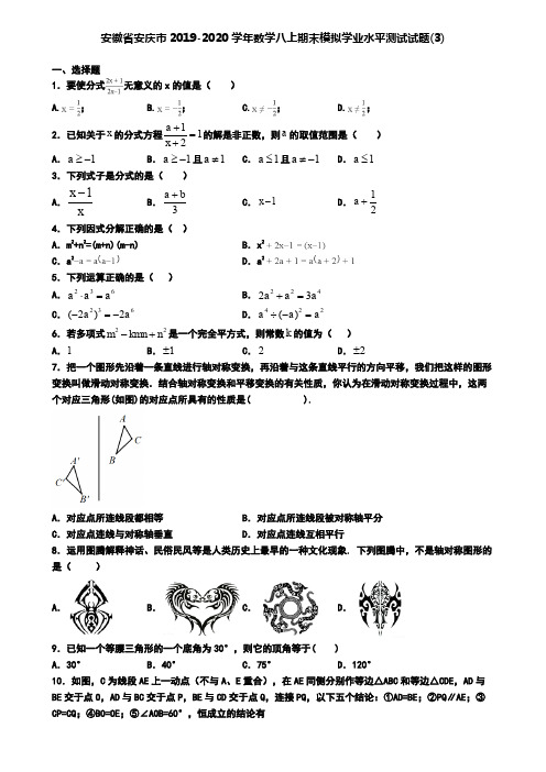 安徽省安庆市2019-2020学年数学八上期末模拟学业水平测试试题(3)