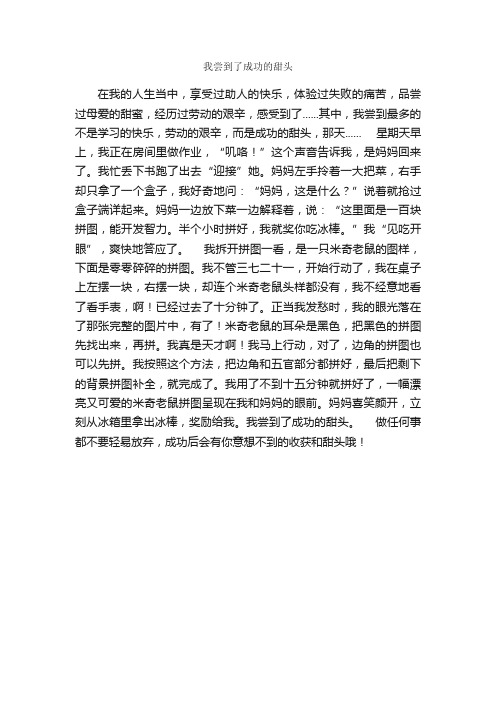 我尝到了成功的甜头_作文450字_小学叙事作文_