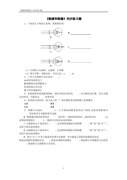 34《眼睛和眼镜》同步练习题.